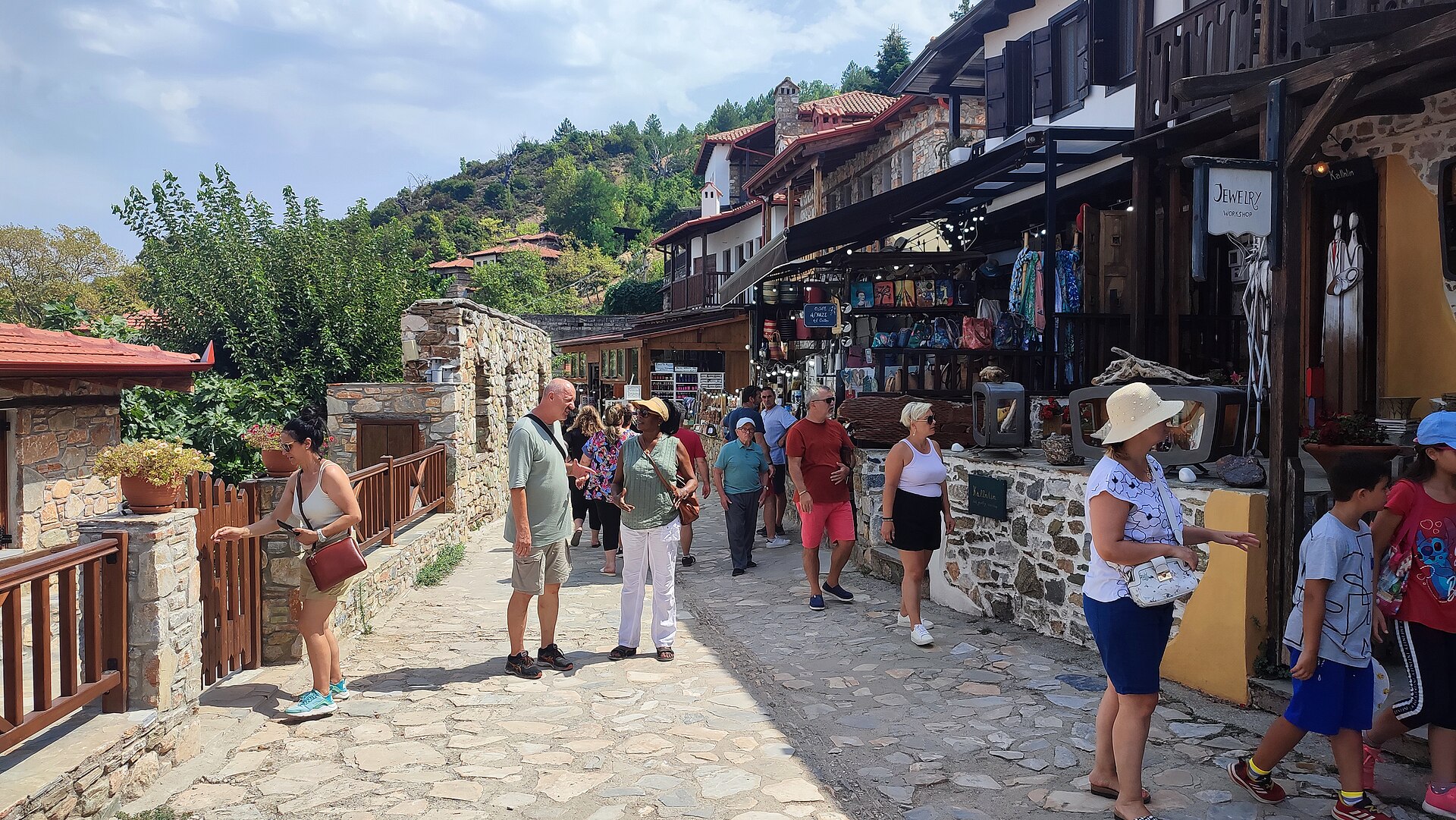 The restored stone village of Palaios Panteleimonas
