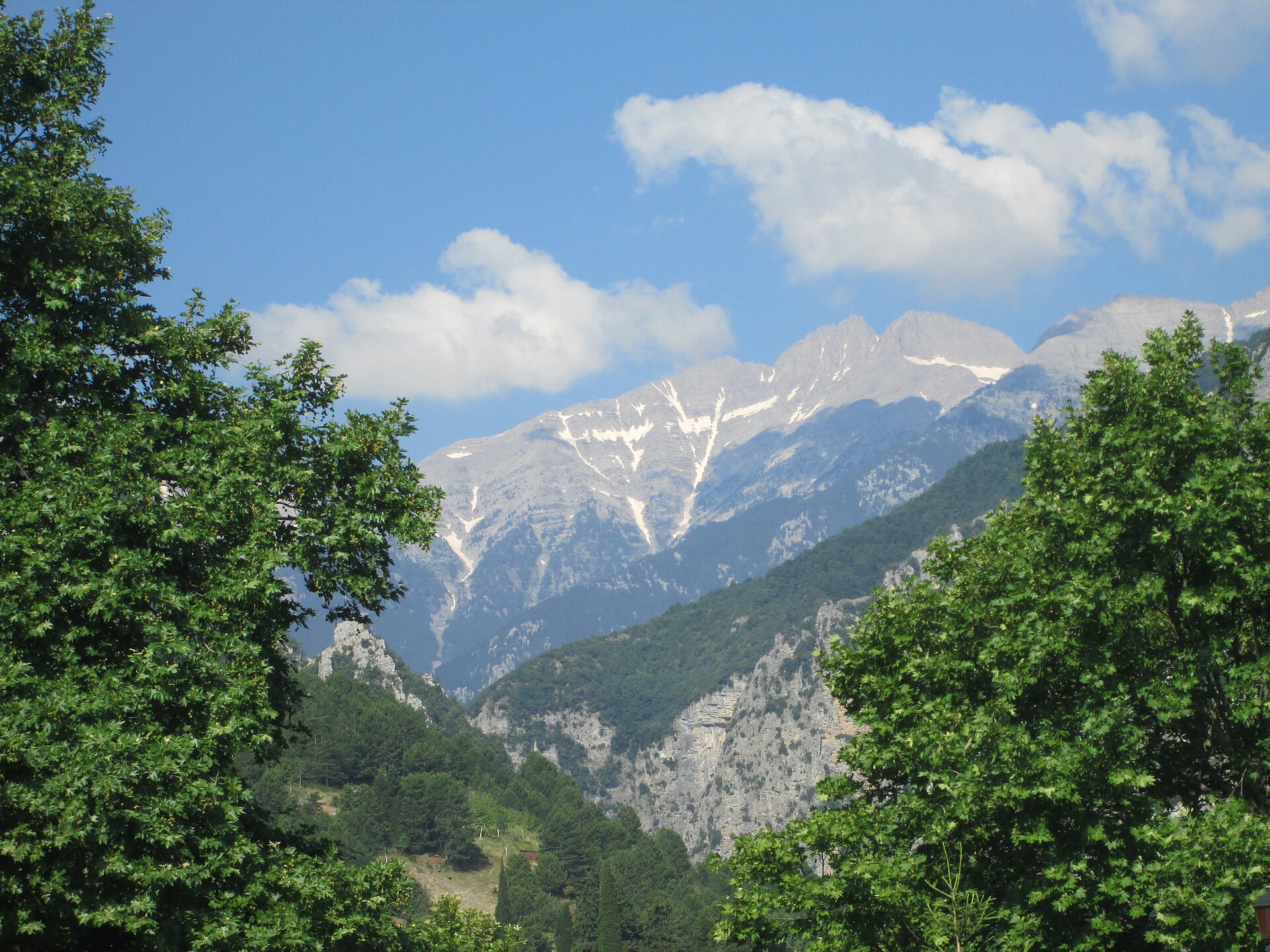 Litochoro below the peaks of Mount Olympus