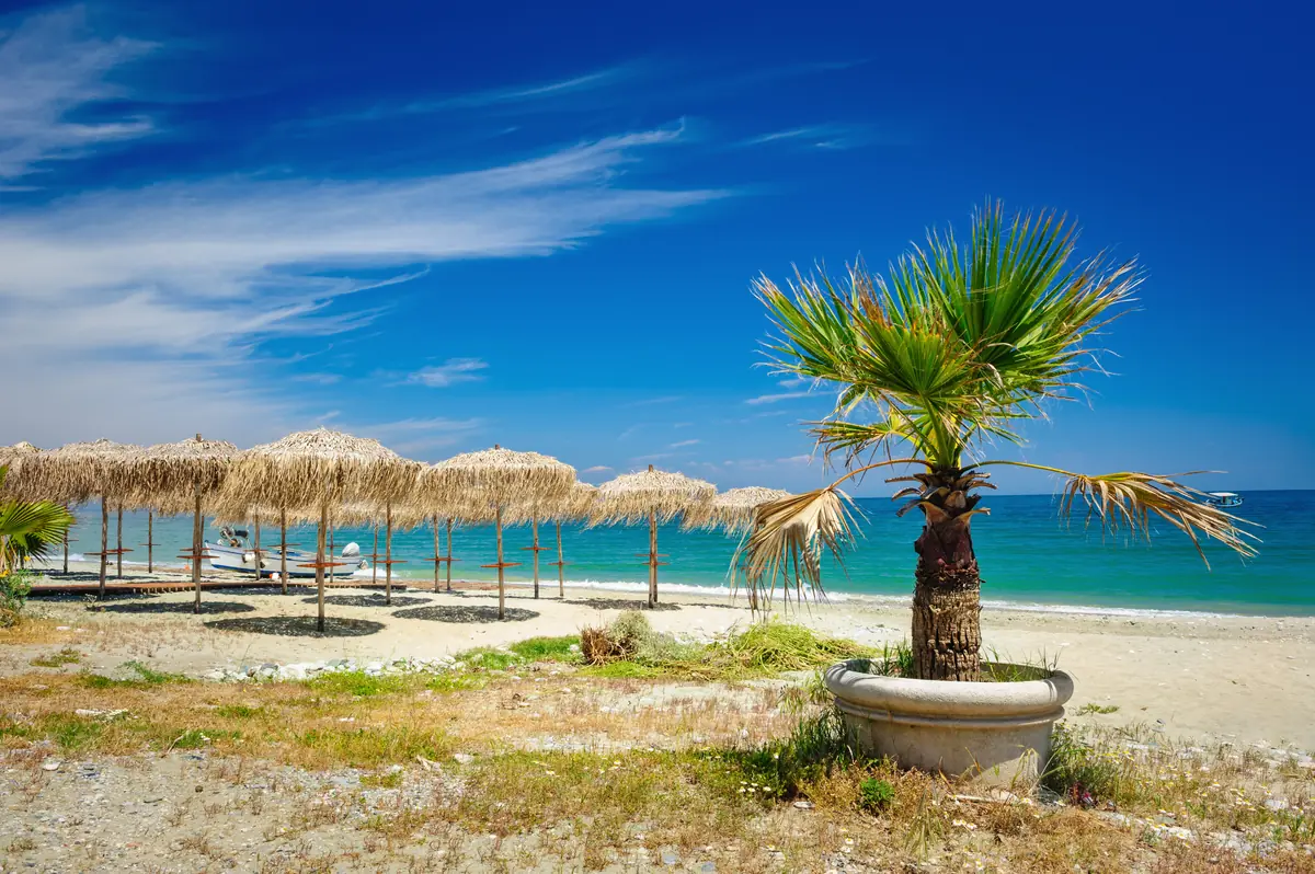Beach with umbrellas near Leptokarya
